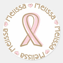 Nombre rosado Melissa del cáncer de pecho de la ci Pegatina Redonda