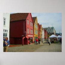 Noruega, Bergen, casas pintadas tradicionales Poster