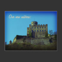 Nos hemos movido - tarjeta del motivo del castillo tarjetas postales