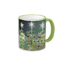 Nosotros tres árboles de navidad taza de café