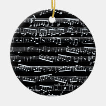 Notas blancos y negros de la música ornamento de navidad