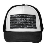 Notas blancos y negros de la música gorros bordados