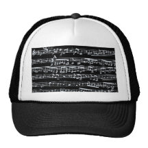 Notas blancos y negros de la música gorros bordados