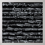 Notas blancos y negros de la música posters