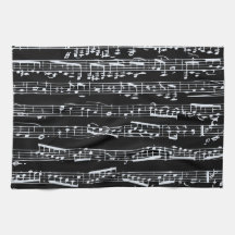 Notas blancos y negros de la música toallas de cocina