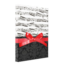 Notas de la música y falsa cinta roja impresiones en lona estiradas