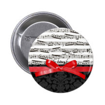 Notas de la música y falsa cinta roja pins