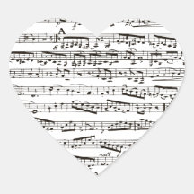Notas musicales blancos y negros calcomanías de corazones personalizadas
