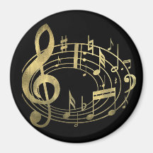 Notas musicales de oro en forma oval imán de nevera