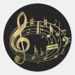 Notas musicales de oro en forma oval etiqueta redonda