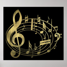 Notas musicales de oro en forma oval posters