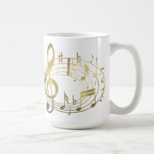 Notas musicales de oro en forma oval taza de café