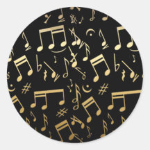 Notas musicales de oro sobre fondo negro etiquetas  