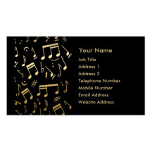 Notas musicales de oro sobre fondo negro tarjetas de negocios