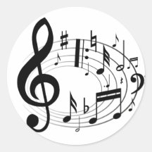 Notas musicales negras en forma oval etiquetas redondas