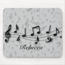 Notas musicales negras y grises personalizadas alfombrilla de ratones