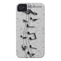 Notas musicales negras y grises personalizadas Case-Mate iPhone 4 carcasas