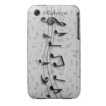 Notas musicales negras y grises personalizadas iPhone 3 carcasas