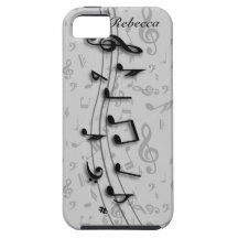 Notas musicales negras y grises personalizadas iPhone 5 carcasa