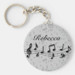 Notas musicales negras y grises personalizadas llavero personalizado