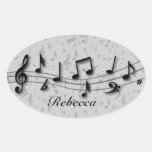 Notas musicales negras y grises personalizadas pegatina de óval personalizadas