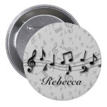 Notas musicales negras y grises personalizadas pin