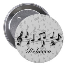 Notas musicales negras y grises personalizadas pin