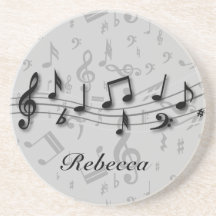 Notas musicales negras y grises personalizadas posavasos para bebidas