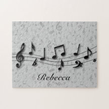 Notas musicales negras y grises personalizadas puzzles con fotos
