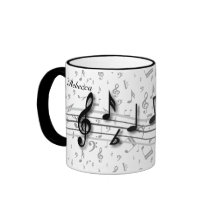 Notas musicales negras y grises personalizadas taza