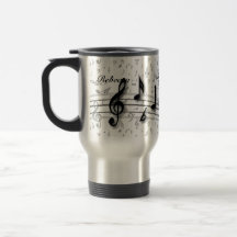 Notas musicales negras y grises personalizadas taza de café