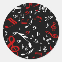Notas musicales rojas y blancas sobre negro pegatina