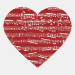 Notas rojas de la música calcomanías de corazones