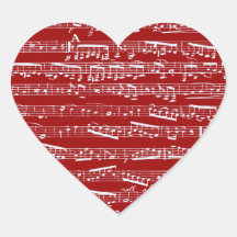 Notas rojas de la música calcomanías de corazones