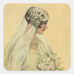 Novia del Victorian del vintage en retrato nupcial Pegatinas Cuadradases