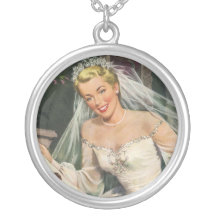 Novia del vintage con el florista en su día de bod collar personalizado