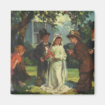 Novia y novio de niño del vintage; Finja el boda Imán De Frigorífico