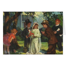 Novia y novio de niño del vintage; Finja el boda Tarjeton