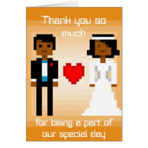 Novia y novio del pixel - gracias - naranja felicitación