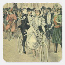 Novia y novio del Victorian del vintage en una bic Calcomanía Cuadradase