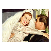 Novia y novio del vintage; Recienes casados felice Anuncio