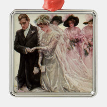 Novio de la novia del vintage, ceremonia de boda d ornamento para arbol de navidad