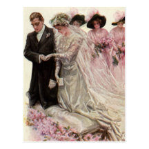 Novio de la novia del vintage, ceremonia de boda d tarjeta postal