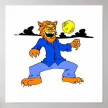 Nube azul de la luna del juego del hombre lobo posters