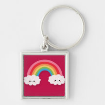 Nubes y arco iris sonrientes llavero