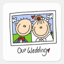 Nuestra novia del boda y camisetas y regalos del n calcomanía cuadradas personalizadas
