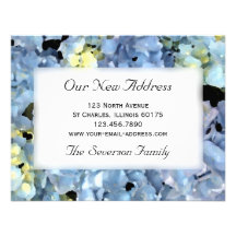 Nueva dirección del Hydrangea azul Invitacion Personalizada