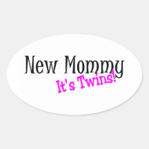 Nueva mamá sus gemelos calcomanía oval personalizadas