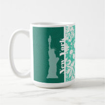 Nueva York, estatua de la libertad, damasco verde  Tazas
