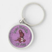 ¡Nuevo paquete de alegría! Púrpura trasera, dinosa Llavero Personalizado